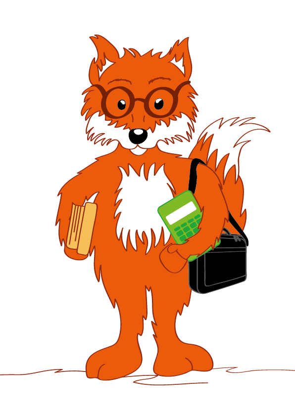 Graphic of a fox with books and glasses