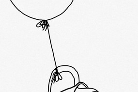 Zeichnung Mädchen in einer Tasse an einem Ballon