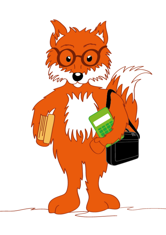 Graphic of a fox with books and glasses