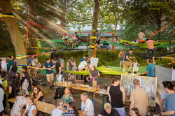 Summer festival 2022 Visitors explore a tree climbing path.