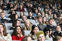 A full grandstand. 