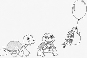 Zeichnung Schildkröten und Mädchen in Tasse