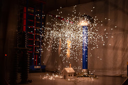 Sparks fly between technical devices.