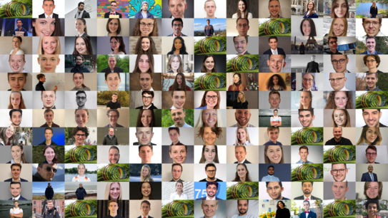 Mosaik aus Porrträtfotos von Studierenden